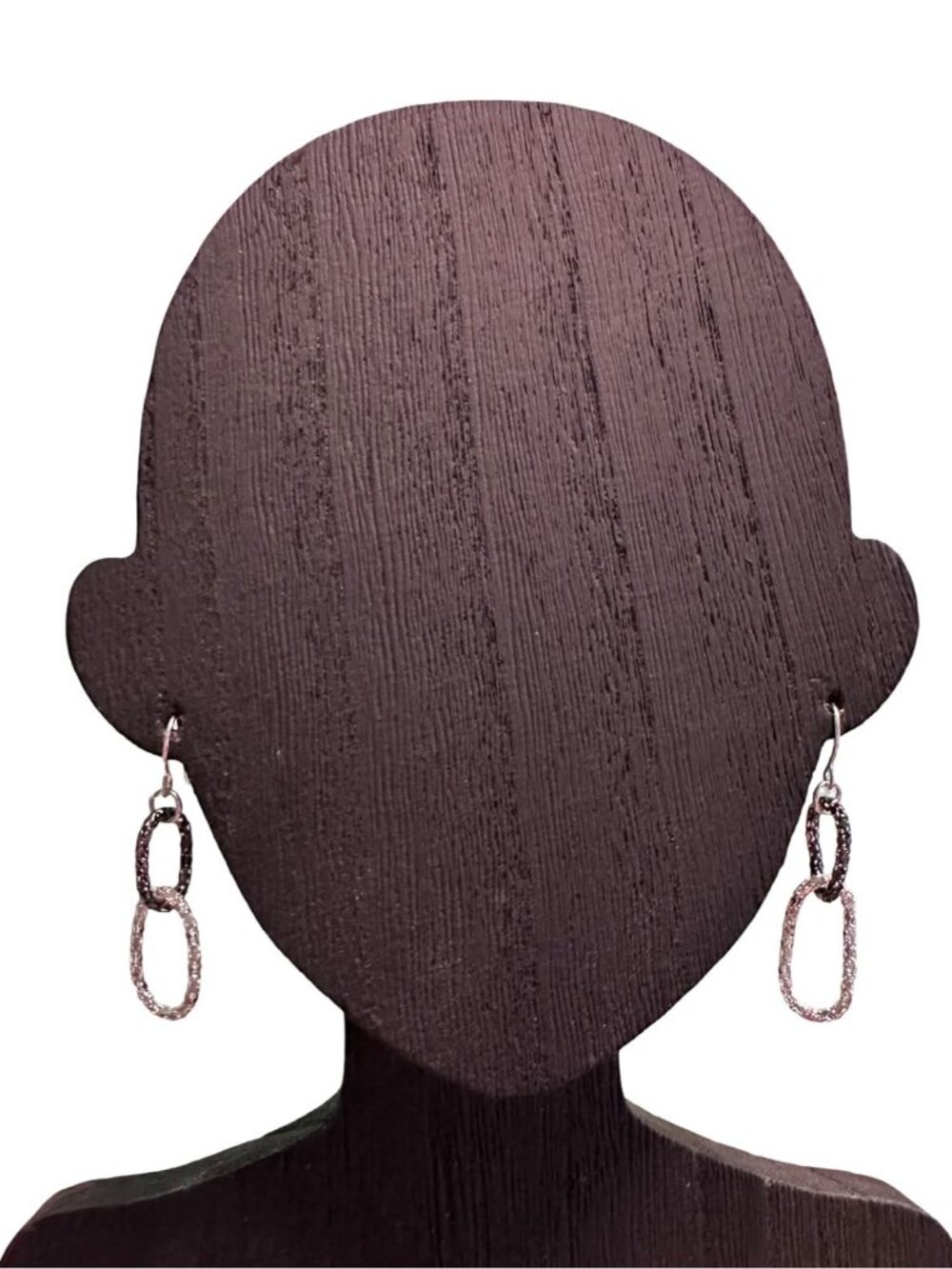 Textured Two-Tone Link Dangle Earrings With Hook Backing Silver Black